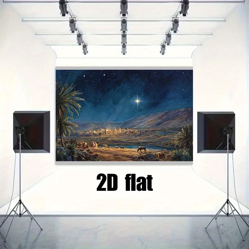 قطعة واحدة من لافتة خلفية السماء المرصعة بالنجوم لعيد الميلاد - مشهد ميلاد نجم Bethlehem، ديكور عيد الميلاد الداخلي/الخارجي #3
