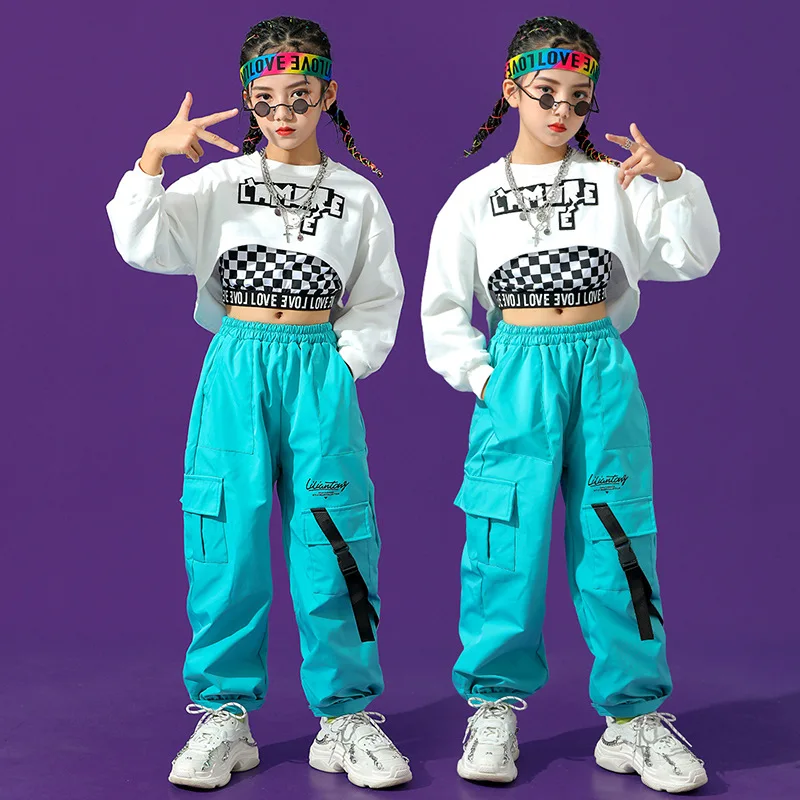 Kinder Hip Hop bunte Cargo hose Ernte Top Kinder Streetwear Cheerleader solide Jogger Mädchen Jazz Street Dance Bühnen kostüme