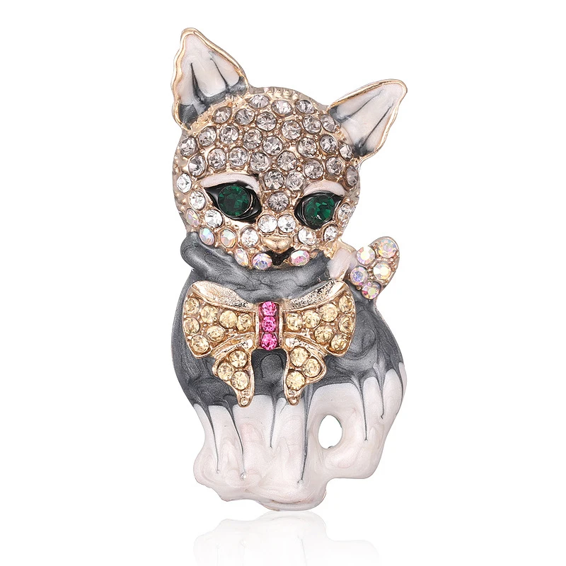 

Cartoon Animal Cat Brooches Funny Vintage Rhinestone Cat Shirt Lapel Pins Bag Cute Badge