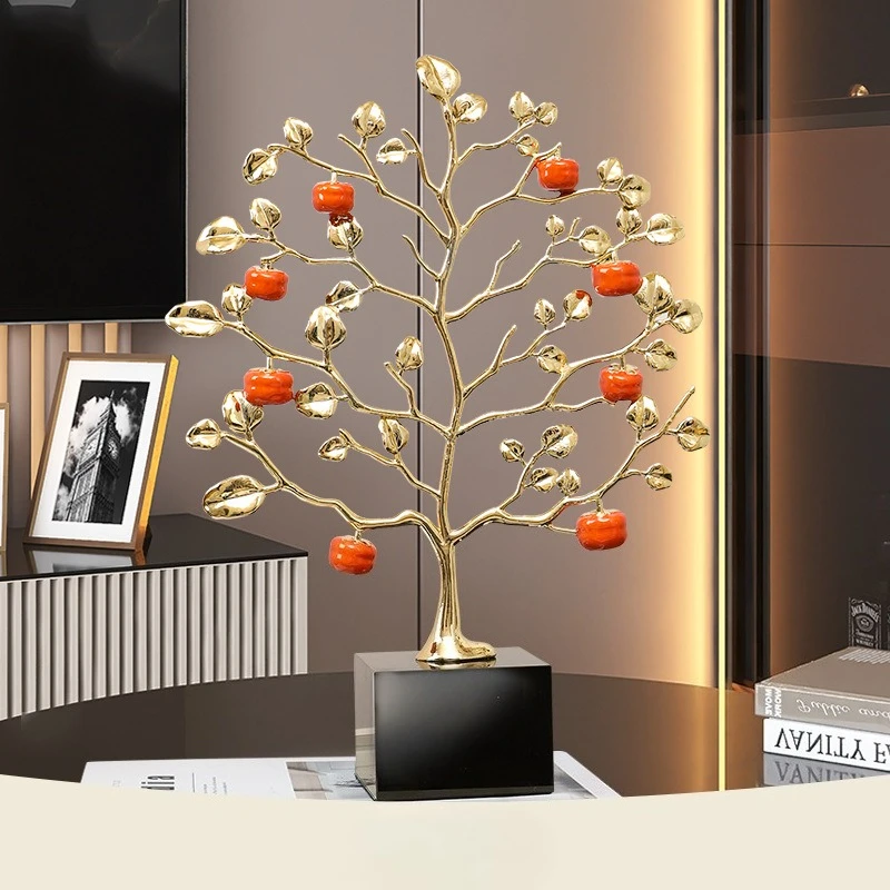 Metal Handicrafts Simulated Golden Tree Persimmon Hollowed-out Alloy Ornaments Metal Figurine Home Decoration Accessories