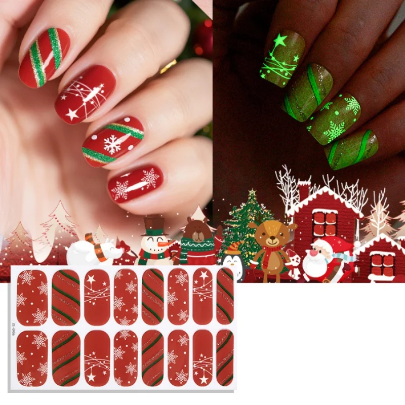 16 sztuk/opakowanie Świąteczne Naklejki na Paznokcie Czerwono-Złote Proste Jednorazowe Folie do Paznokci Naklejki na Paznokcie Dekoracje na Paznokcie na Imprezę