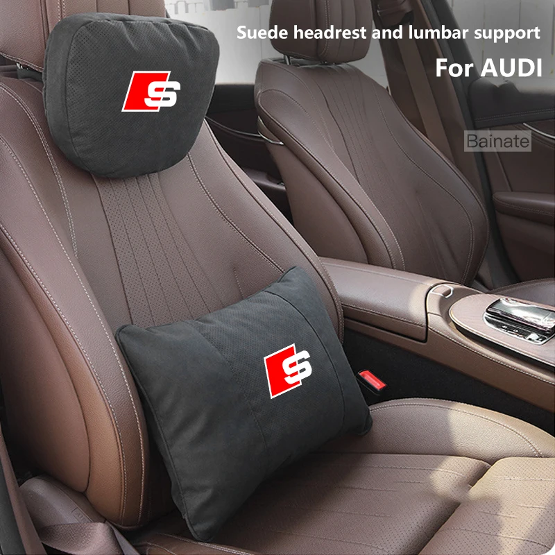 

For Audi S Logo A3 A4 A5 A6 A7 A8 S3 S4 S5 S6 S7 Q3 Q5 Q7 TT S Line Car Seat Headrest Neck Pillow Suede Car interior Accessories