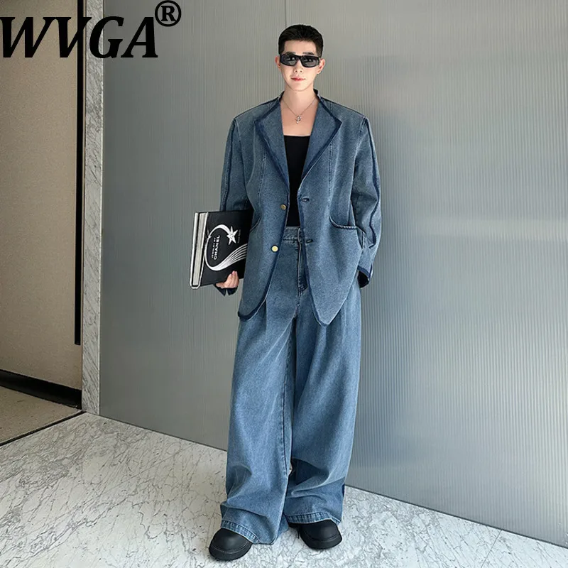 

WVGA весна осень новые мужские тяжелые винтажные потертые джинсовые куртки с ручной росписью нишевые шикарные повседневные джинсы комплект из двух предметов Ins W16148