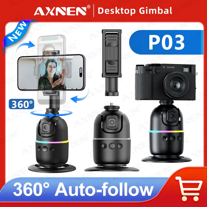 AXNEN P03 Gimbal Stabilizer for Mobile Phone AI 360 Follow Selfie Stand Face Tracking Desktop Gimbal for Cellphone and Cameras