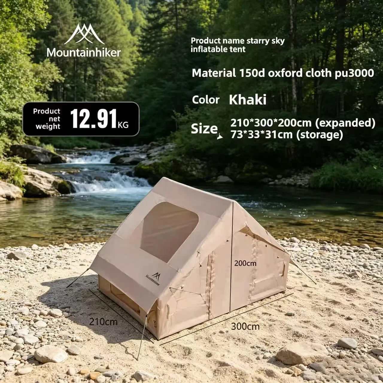 Mountainhiker 6.3m² Air Tent 4-6 Person with Stove Jack TPU Window Oxford Waterproof 4 Season Luxury Glamping Automatic Cabin Te