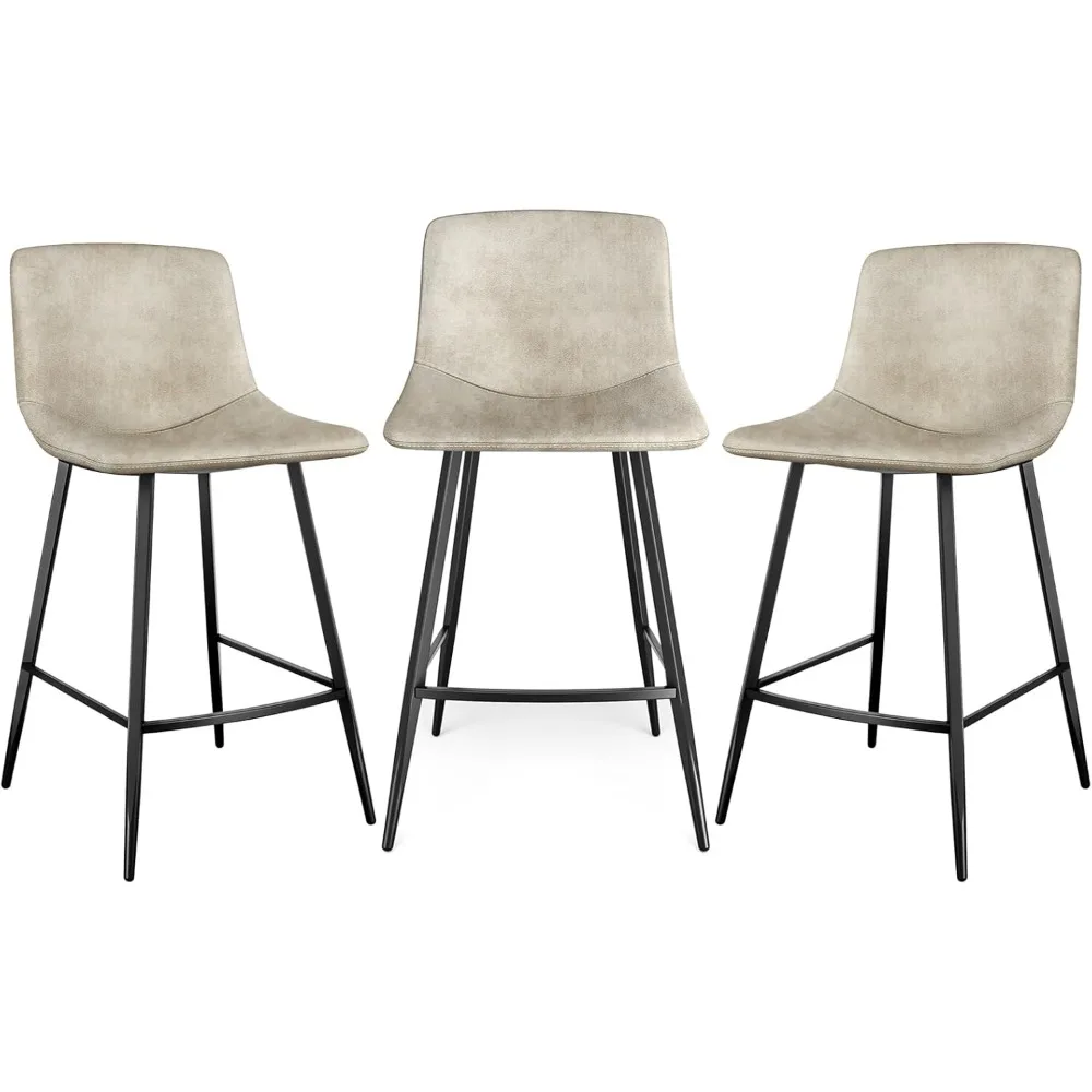 

600 lbs Counter Height Bar Stools Set of 3, 24 Inch Leathaire Barstools with Back, Bar Chairs with Metal Legs for Kitchen