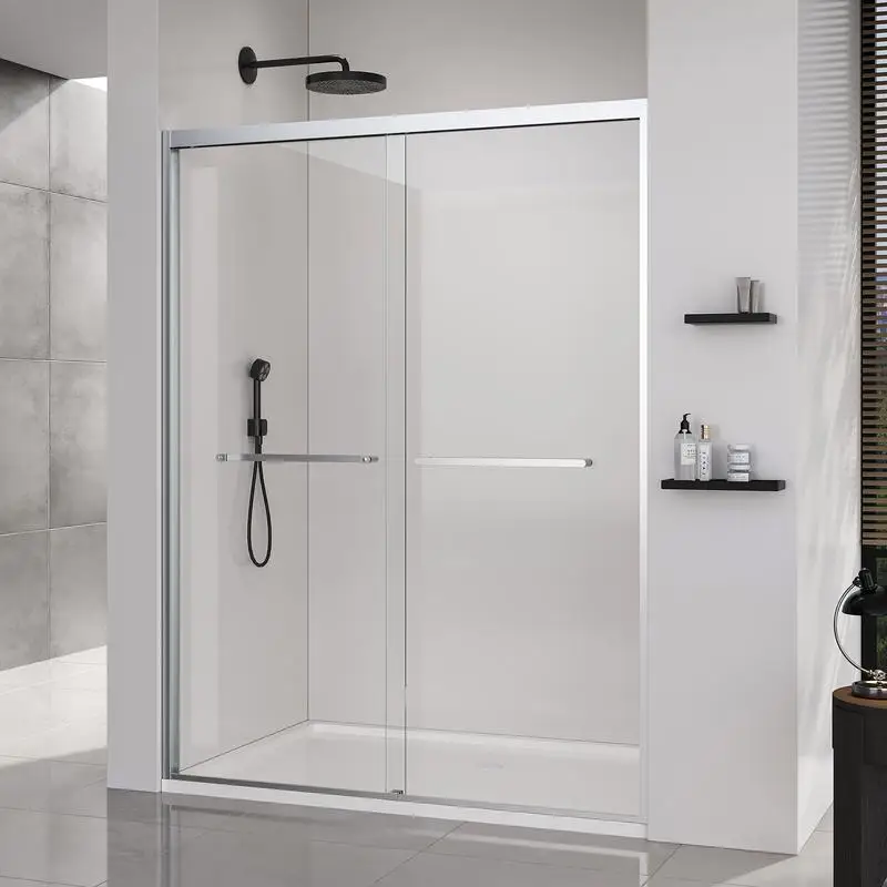 

56-60" x 72" Double Sliding Soft-Close Shower Doors, 6mm Thick Tempered Glass, Brushed Nickel Finish, Bathroom Shower Enclosure