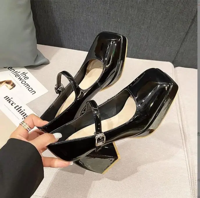 Fashion High Heels Wedding high heels Women Shoes Square toe thick heel Banquet Wedding Shoes Sexy Black Red Ladies Party Shoes