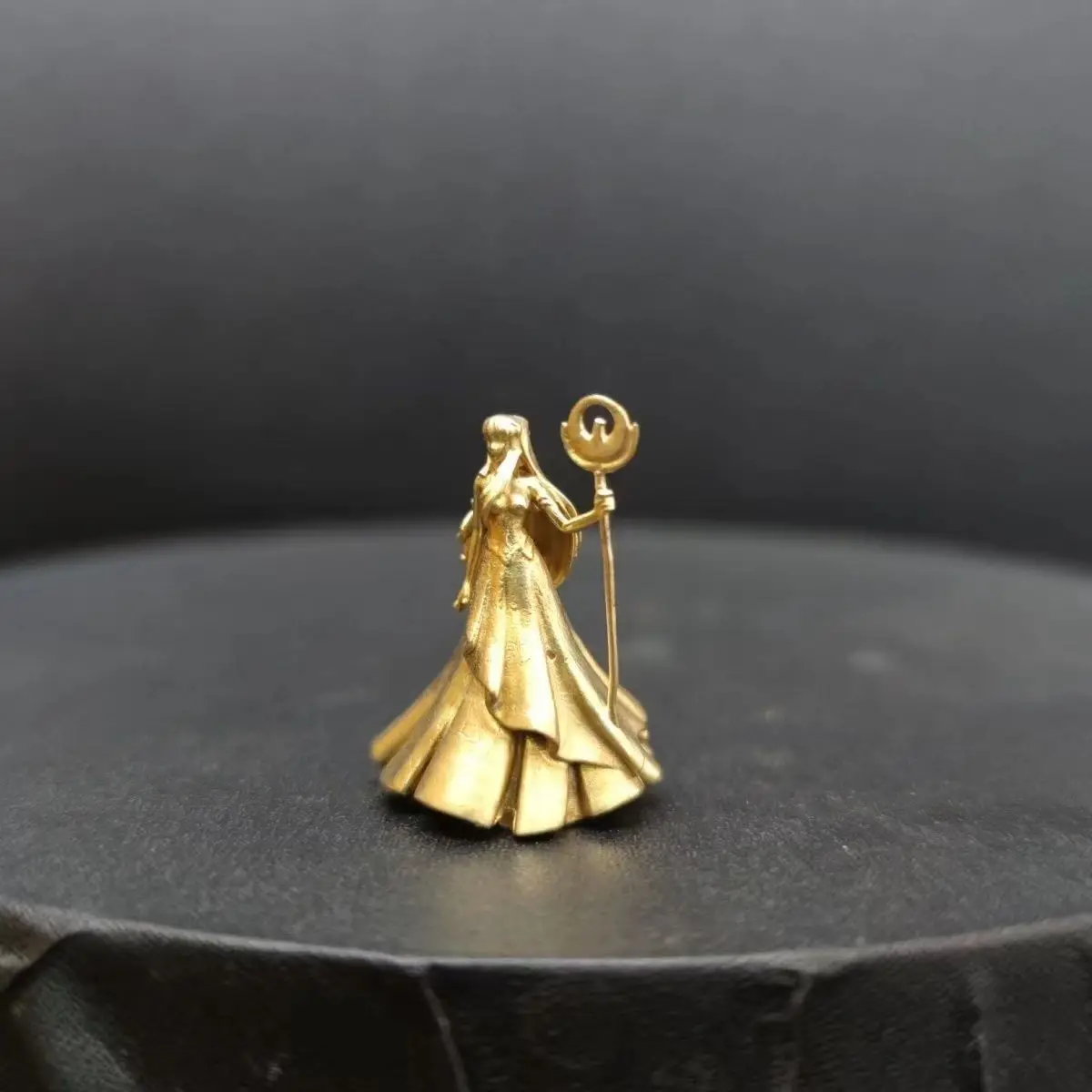 Brass Roman-Style Goddess Sculpture- Mini Mythological Decor with Scepter & Gown,Miniature Diorama