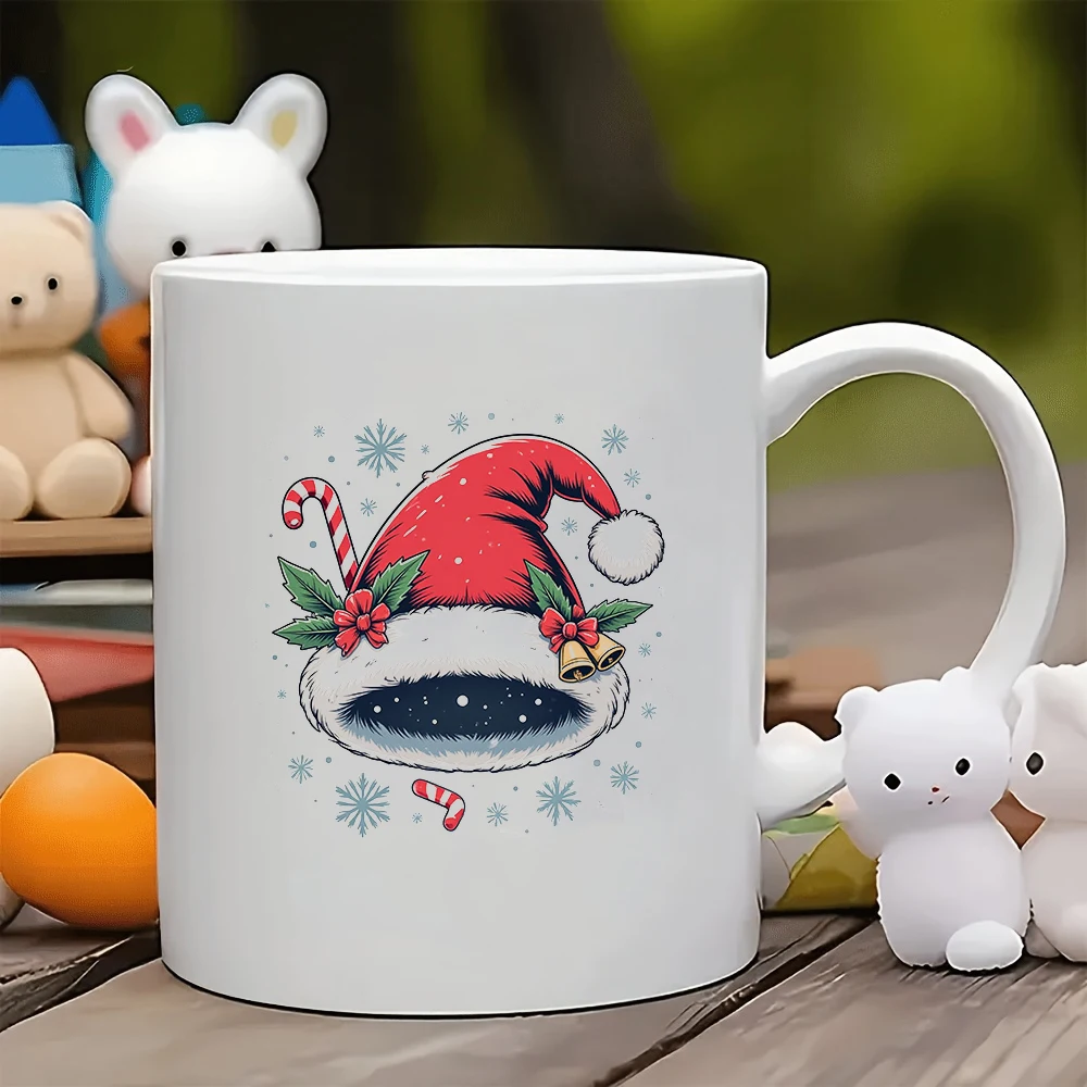 

11oz cartoon Christmas hat mug + candy cane bell decoration deep blue starry sky children's cup family office holiday gift