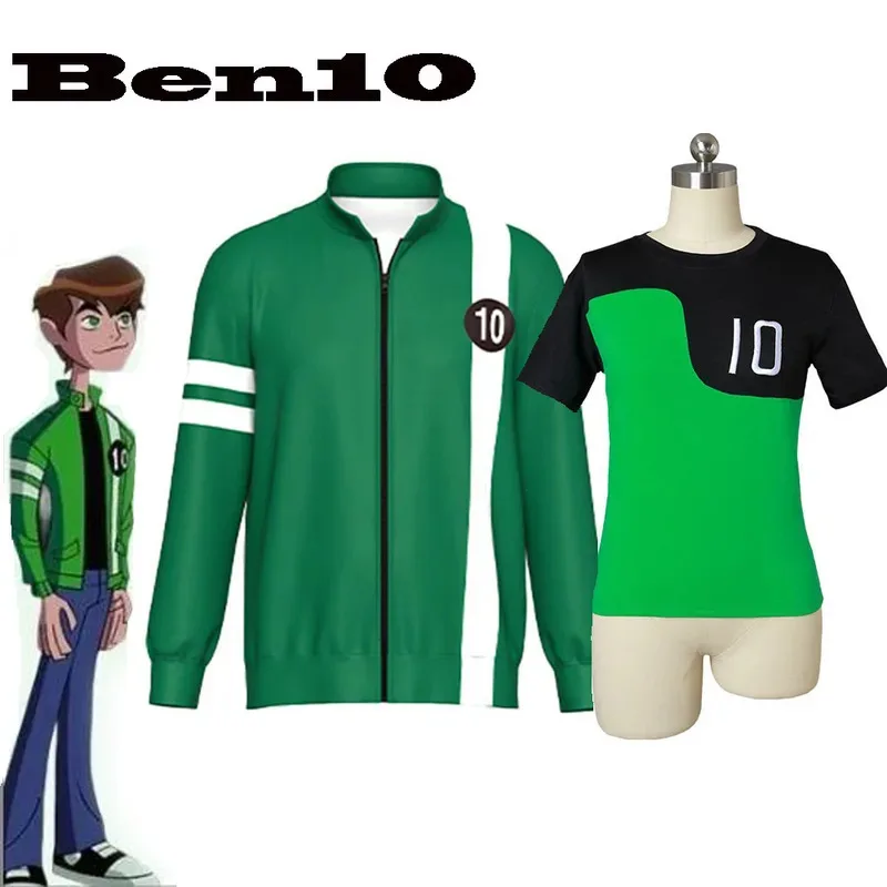 

Ben Cosplay Tennyson 10 Costume Coat Green Jacket Kids Boys Girls Cotton Zip Up Green Overcoat Casual Tops T-shirts For Adult