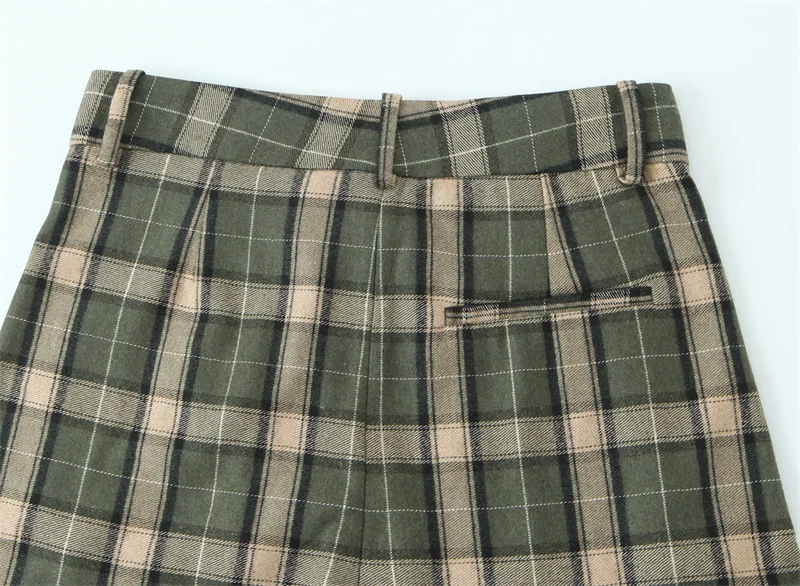 กางเกงขายาวผู้หญิง 2025 ฤดูใบไม้ร่วง สไตล์ใหม่ สีเขียวและเหลือง ลายตารางสีตัด กางเกงขากว้าง ลำลอง แฟชั่น สดใสและมีเอกลักษณ์