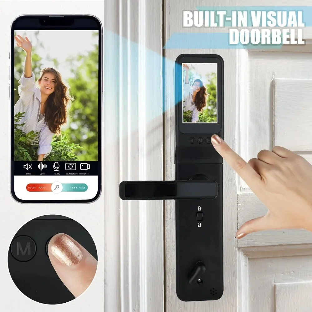 Imagem -05 - Smart Door Lock com Monitor Câmera Wi-fi Campainha Video Call Bloqueio do Teclado Impressão Digital Entrada Keyless Controle App em 1