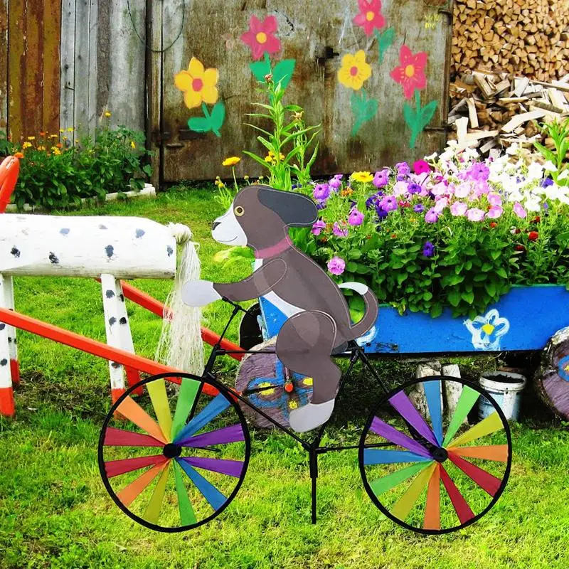 Animal Bike Wind Spinner Cat Puppy Windmill Outdoor Garden Decoration Pinwheel Home Yard Art Decoration Gift