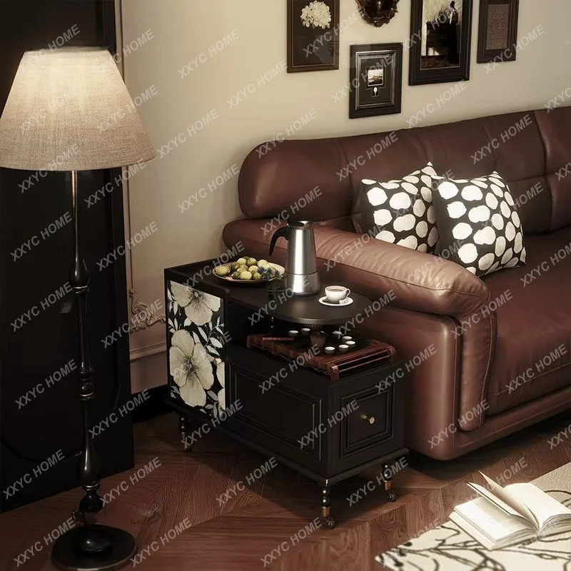 XX style, solid wood removable coffee table, medieval storage trolley, household storage edge, multi-functional locker