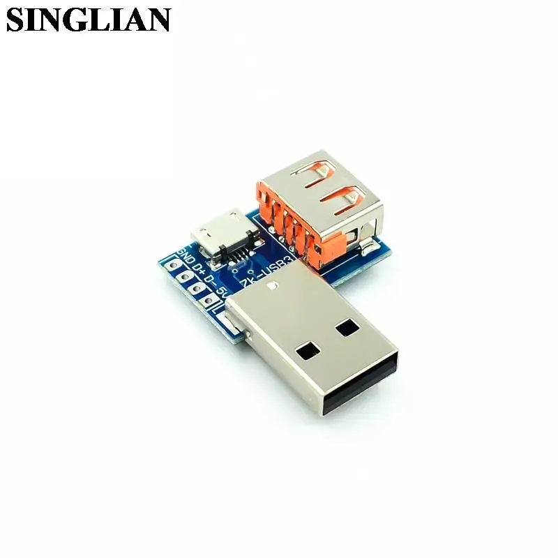 USB Adapter Board Male To Female To MicroUSB To Header/Type-C 4P 2.54mm Straight Plug