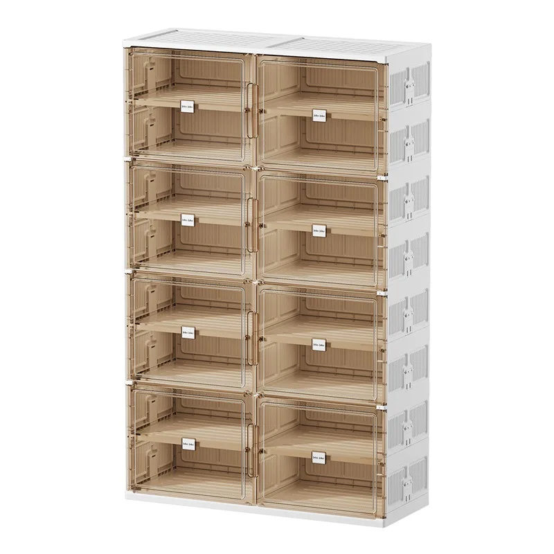 Modern Foldable Shoe Storage Box Transparent Shoes Box 8 Layers Stackable Dustproof Cabinet Shoe Organizer Rack Shelf  Furniture