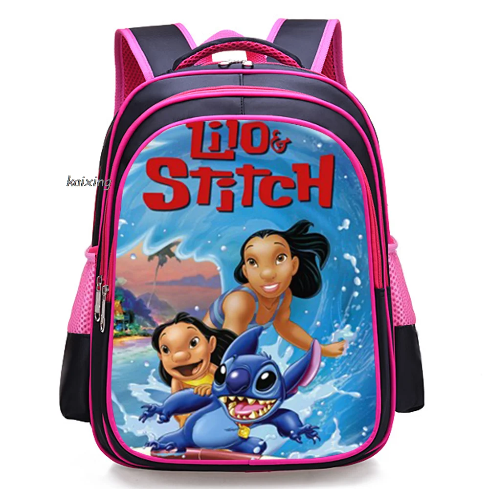 16 inch Backpack Lilo And Stitch School Book Bag Zipper Messenger Teens Children Boy Girls Students School Best Gift Purple Rose