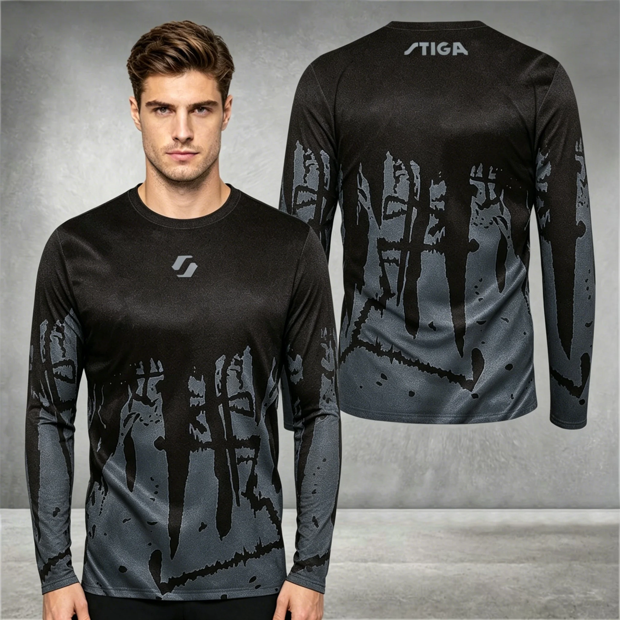 Men's Sports Long-sleeve T-shirt Round Neck Abstract Print Breathable for Table Tennis & Casual Wear view 3