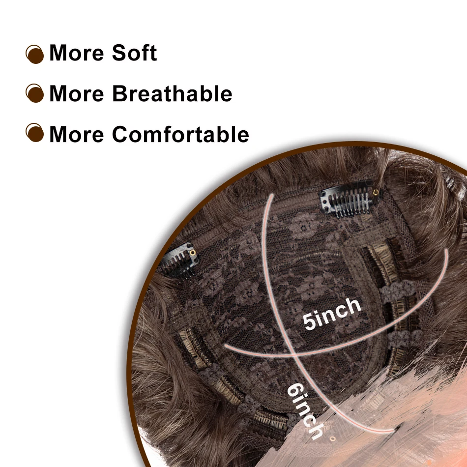 قطعة شعر صناعية بمشبك مموج فضفاض للنساء - قطعة شعر صناعية بنمط بيرم الذرة مع غرة، مموجة مائية بنية أنيقة D