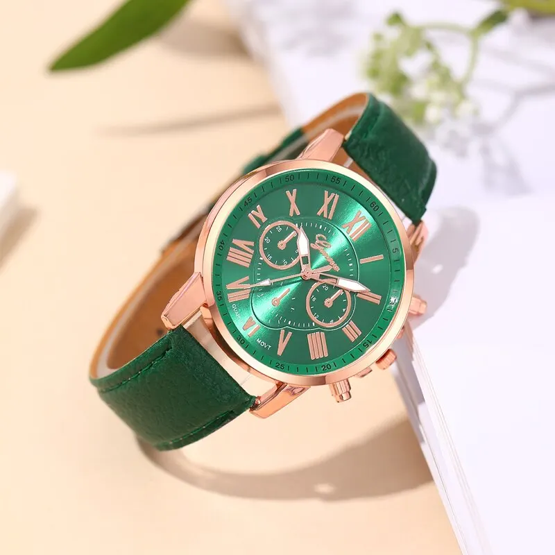 Reloj Mujer 2023 Fashion Women Watches Green Leather Quartz Wrist Watch for Women Bussiness Casual Watch Relogio Feminino