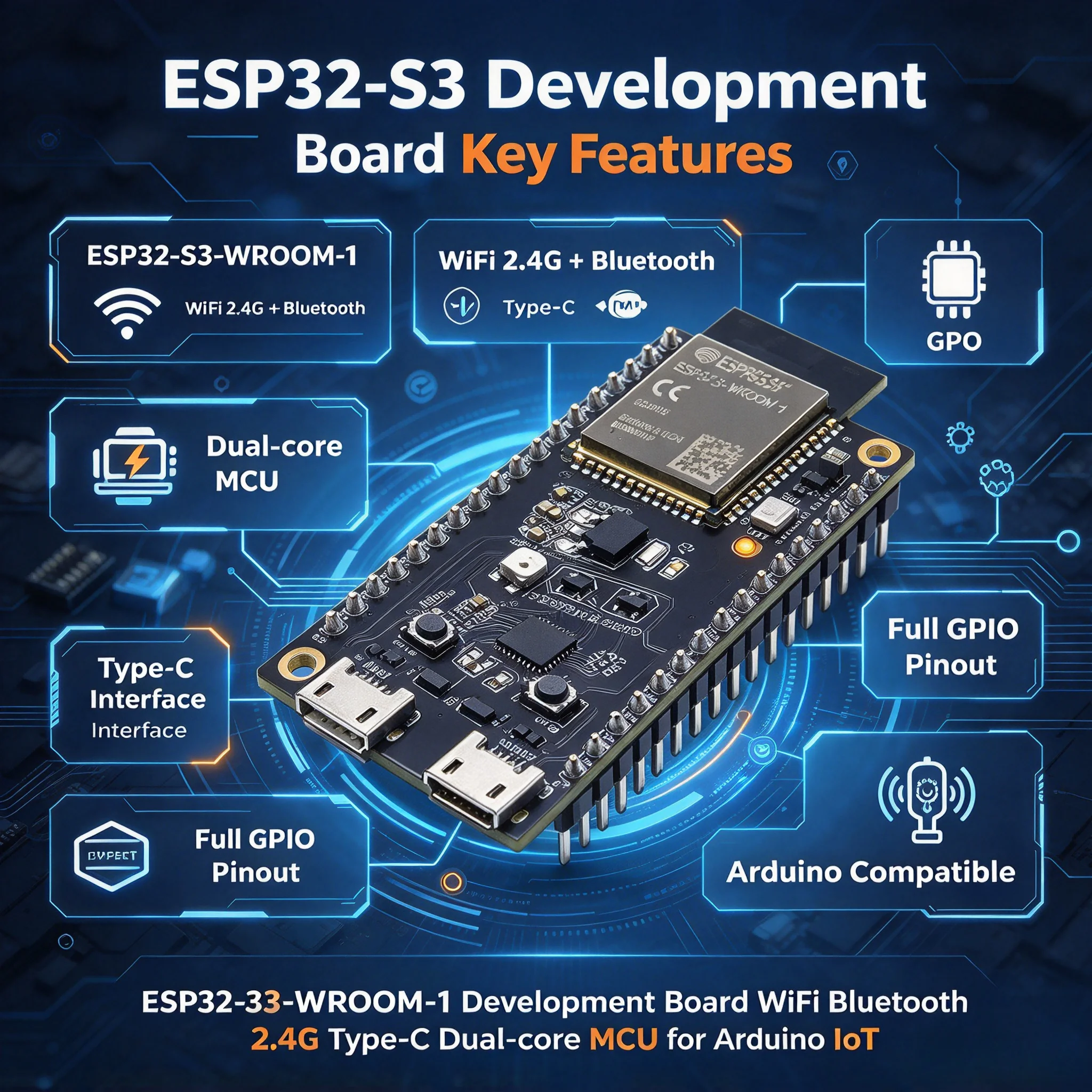 32MB Flash 16MB PSRAM ESP32-S3-WROOM-2 DevKitC-1 WiFi BLE AIoT Edge Computing Development Board