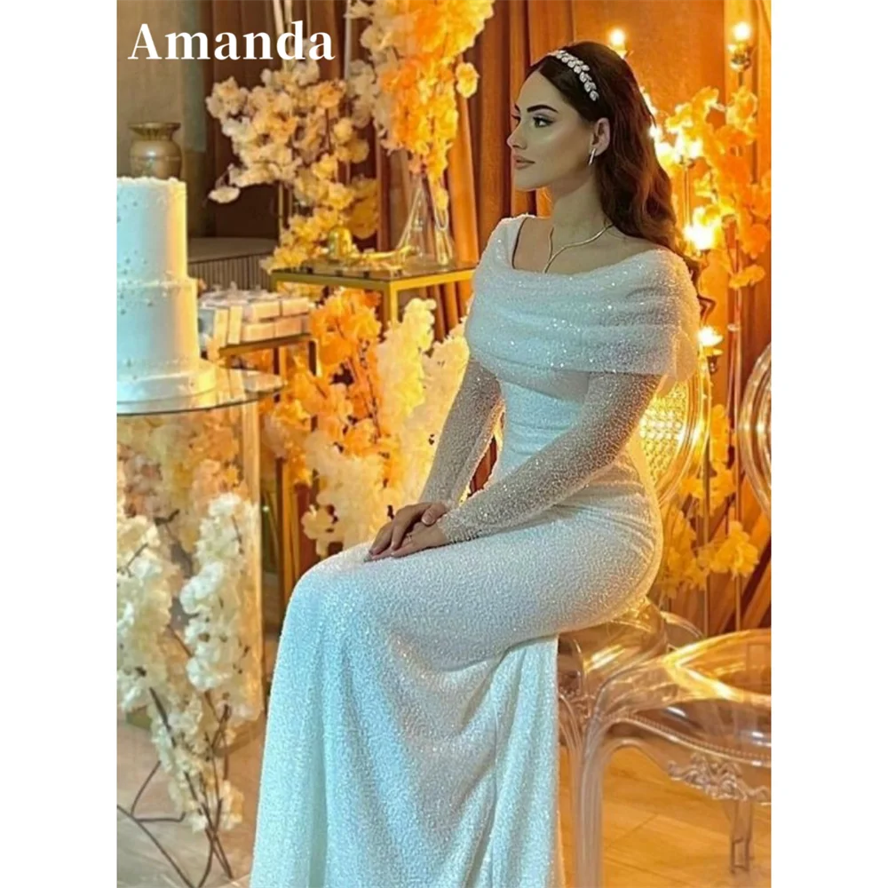 Amanda Shiny Long Sleeve Mermaid Evening Dress Glitter Beading Prom Dress 2023 Trumpet Party Dress Fishtail فساتين مناسبة رسمية