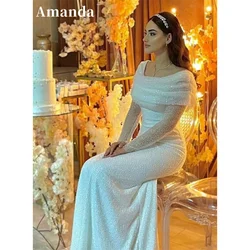 Amanda Shiny Long Sleeve Mermaid Evening Dress Glitter Beading Prom Dress 2023 Trumpet Party Dress Fishtail فساتين مناسبة رسمية