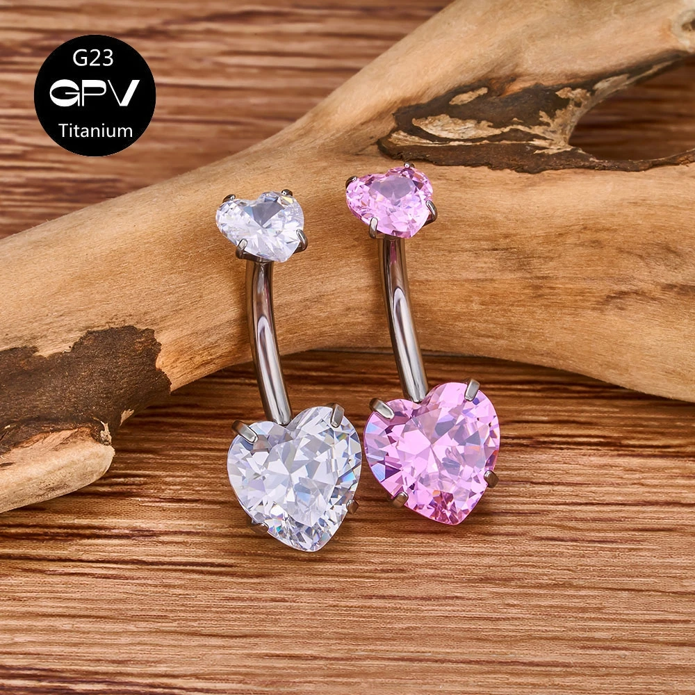 Wholesale G23 Titanium Double Head Love Navel Rings Fashionable And Luxurious Navel Decorations Perforated Jewelry Navel Nail