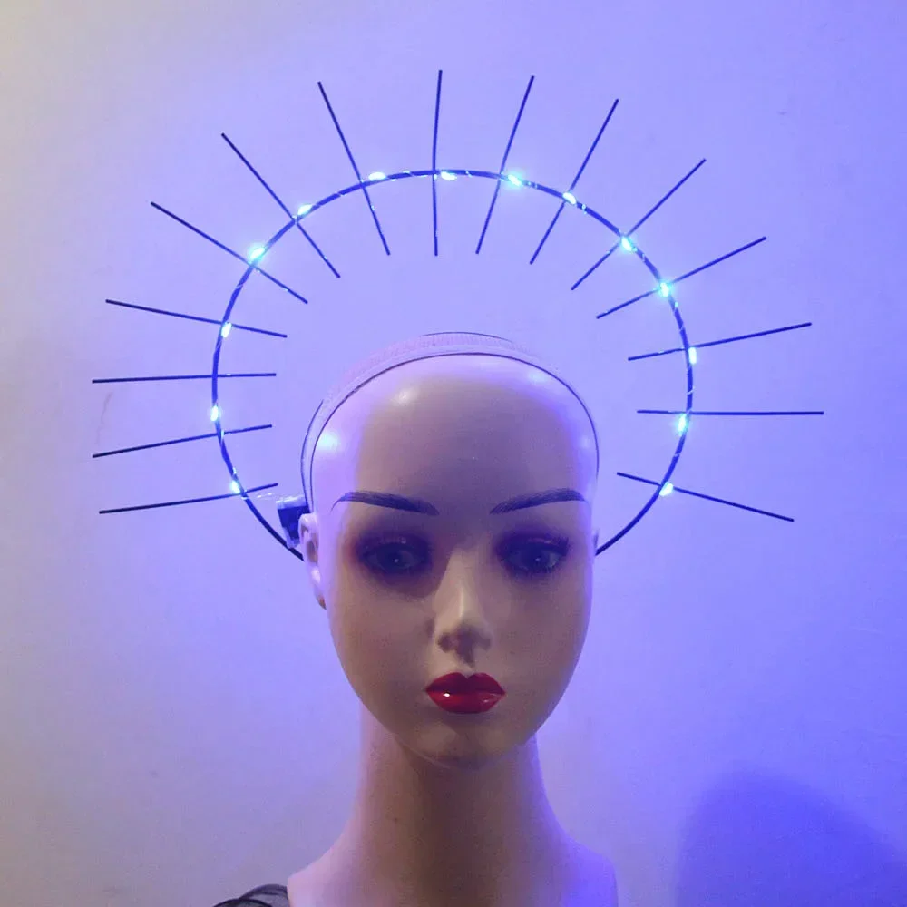 LED Light Up Blink Women Sunburst Halo Crown Headband Goddess Costume for Cosplay Glow Party  Queen Bridal Wedding Festival