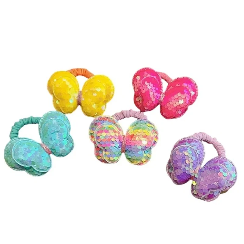 

5 Pcs/set Cute Cartoon Bow Hair rope Rubber bands knot Headband Headdress 3D Sequins Happy Birthday Party Decor Gift Kids