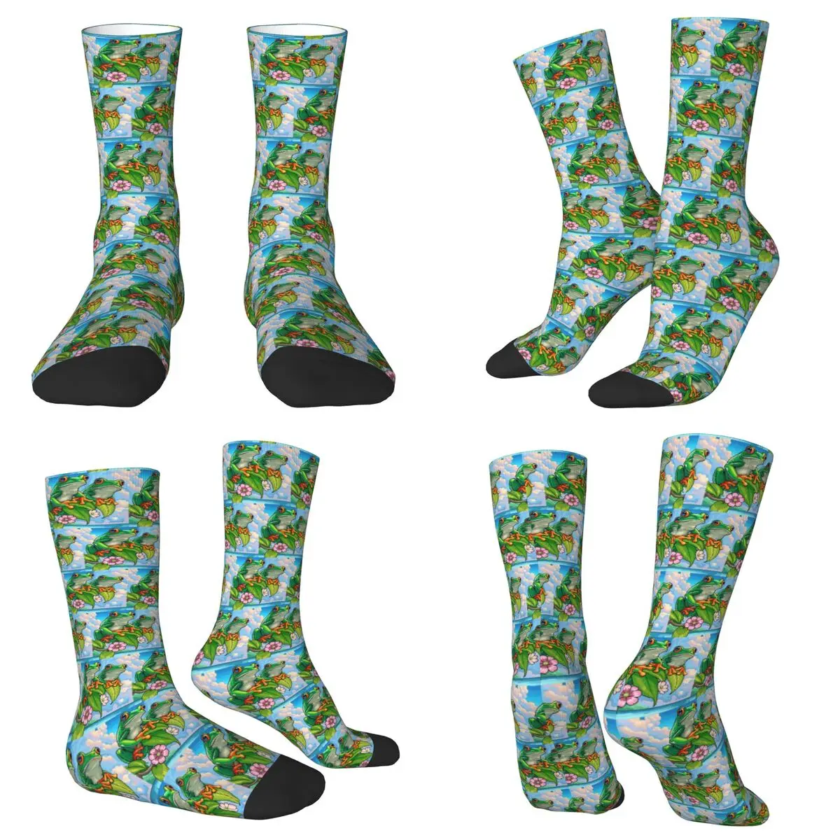 All Seasons Crew Stockings Cartoon Jungle Frogs Socks Funny Long Socks for Men Women Valentine's Day Gifts