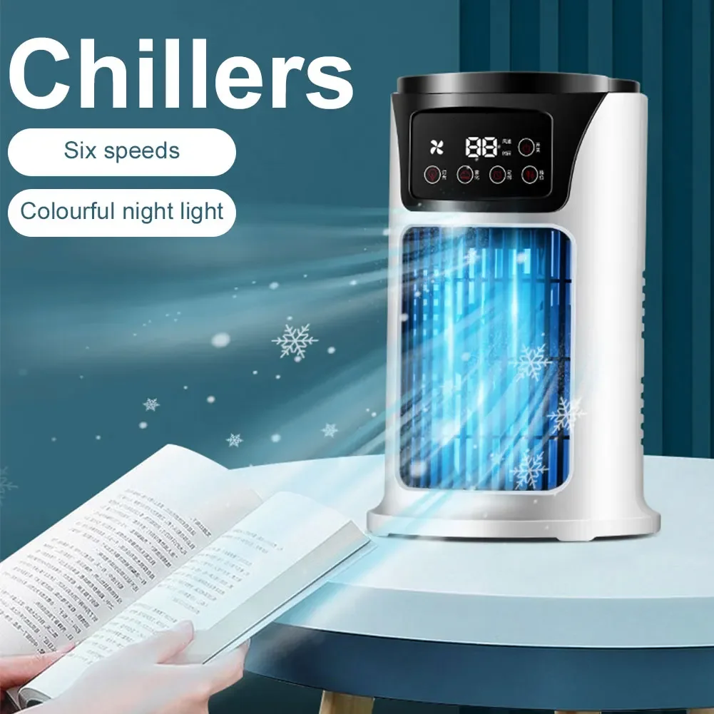 Air Conditioner Portable Fan Desktop Spray Ultrasonic Atomization 6-Speed Mute Air Cooler Night Light Electric Fan for Home