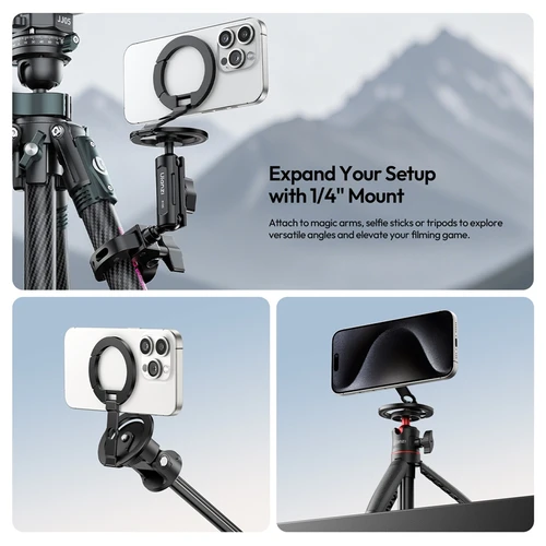 Imagen 2 del producto Ulanzi MA02 MagLock Daul soporte magnético para teléfono mango de montaje para iPhone 16 15 anillo de gancho magnético con orificio para tornillo de 1/4 pulgadas