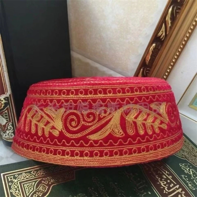 Muslim Caps For Men Clothing Freeshipping Kippah Jewish Saudi Arabia Kufi Islamic Hijab Prayer Hat Red Wedding Embroidered