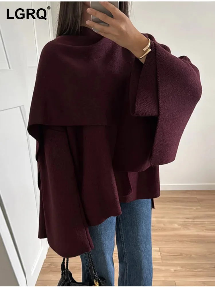 LGRQ 2024 new winter fashion women clothes knitting scarf flare sleeves pullover wide sweater female top WQ1006903