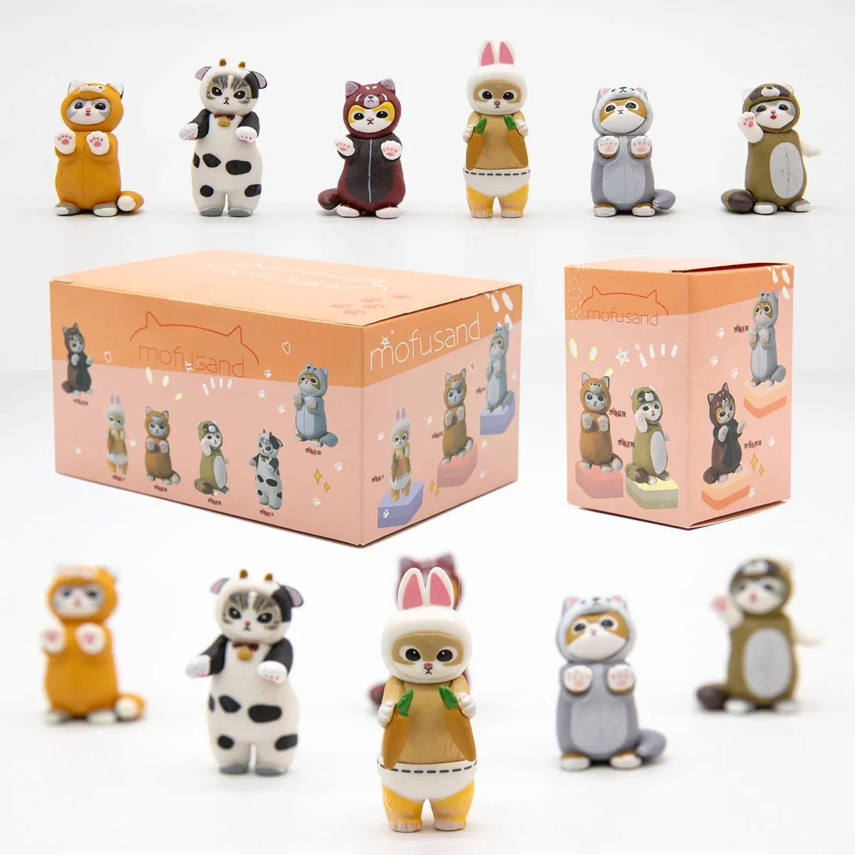 Mofusand Cats Wearing Animal Clothes Doll Toy Blind Box Cute Figures Rabbit Fox Cow Raccoon Wolf Table Decoration Kids Gifts