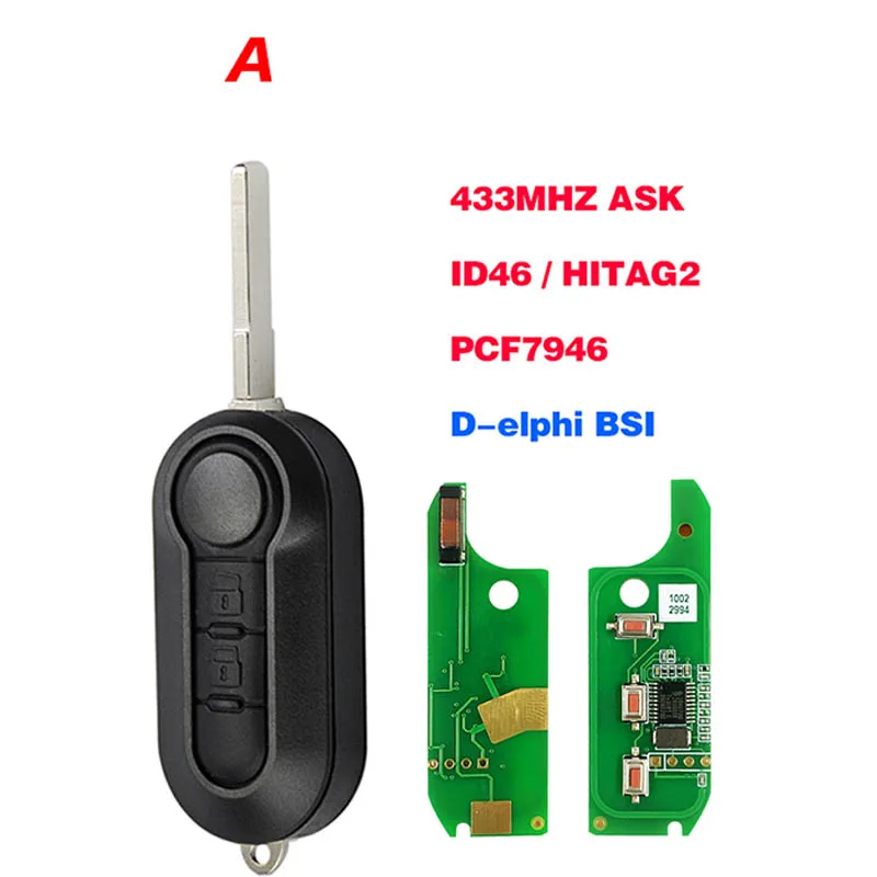 CN017015 Aftermarket For Fiat 500 2012-2017 Dodge Ram Promaster City Flip Key Fob 434MHz ID46 Chip FCCID: LTQF12AM433TX