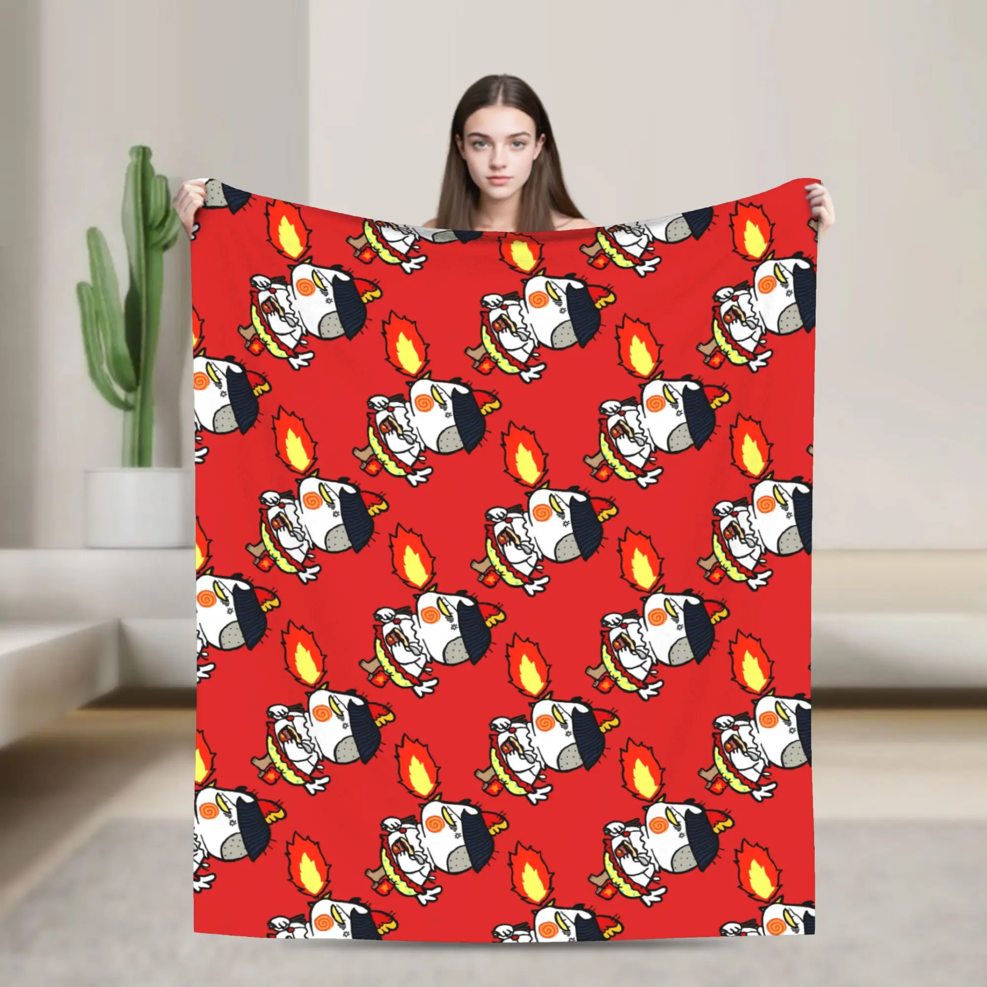 Mantas de fideos de pollo picantes, manta de franela de pollo caliente Buldak de salchicha para sofá, silla, sofá cama, colcha muy cálida