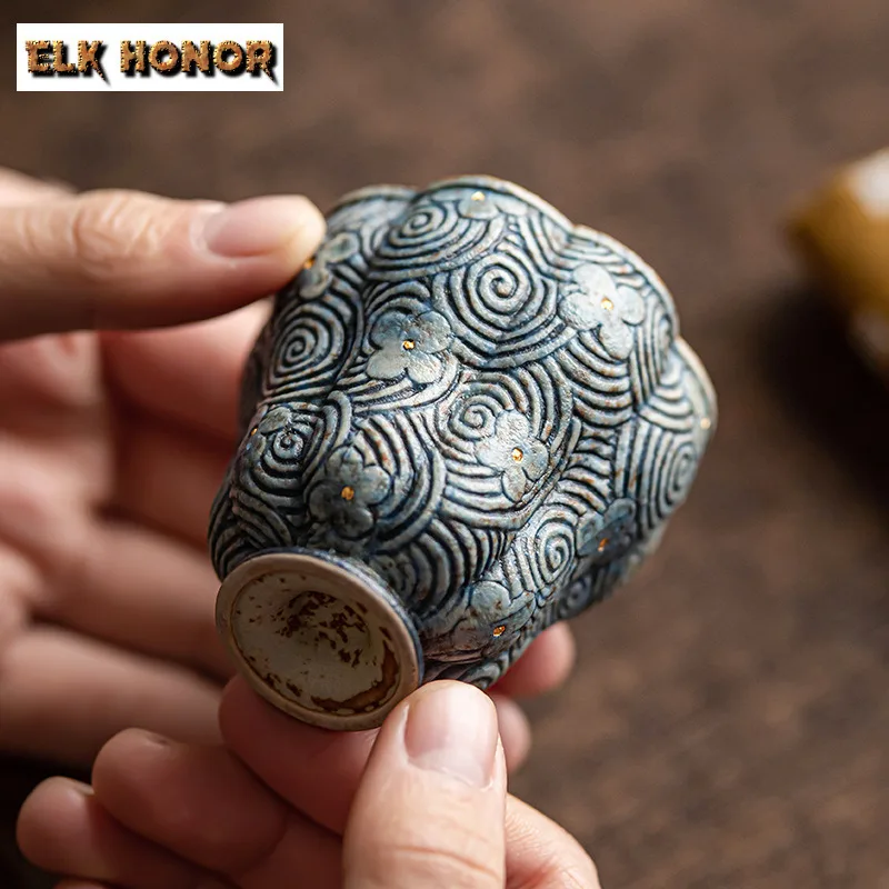 60ml Antique Auspicious Cloud High Footed Teacup Tea Bowl Sample Tea Cup Tea-tasting Personal Cup Jianzhan Master Cups Teaset