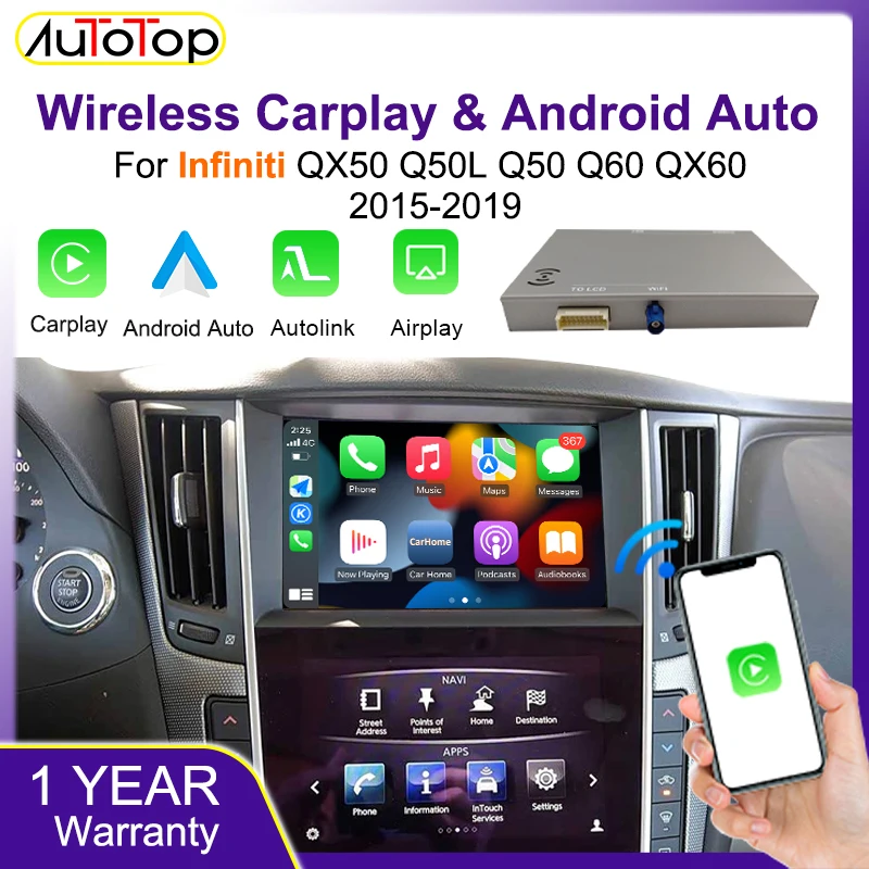 AUTOTOP Wireless Carplay Android Auto Module Box For Infiniti QX50 Q50L Q50 Q60 QX60 2015-2019 Mirror-Link AirPlay Car Play