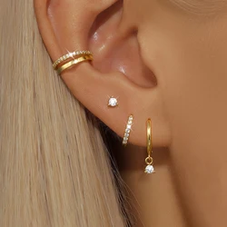 4PCS Stainless Steel Zircon Huggies Hoop Earrings Set For Women Trending Gold Plated Ear Clip Earrings Piercing Jewelry aretes