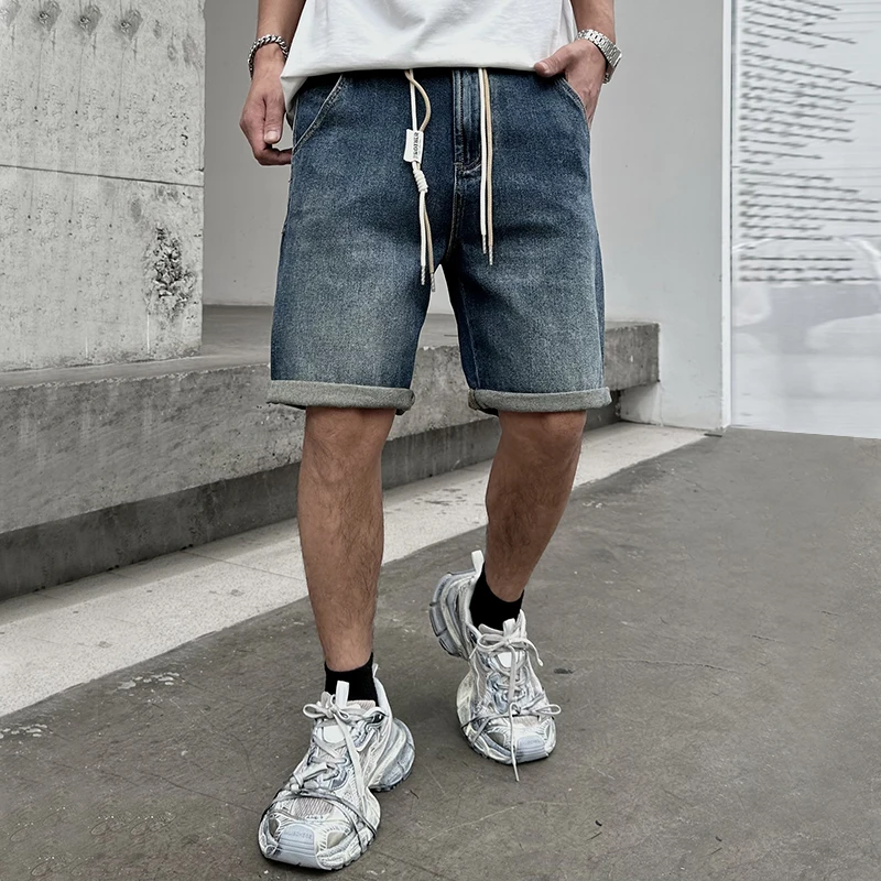 Summer Versatile Retro Loose Casual Thin Cropped Pants For Men'S New Waist Tied Fashionable Jeans