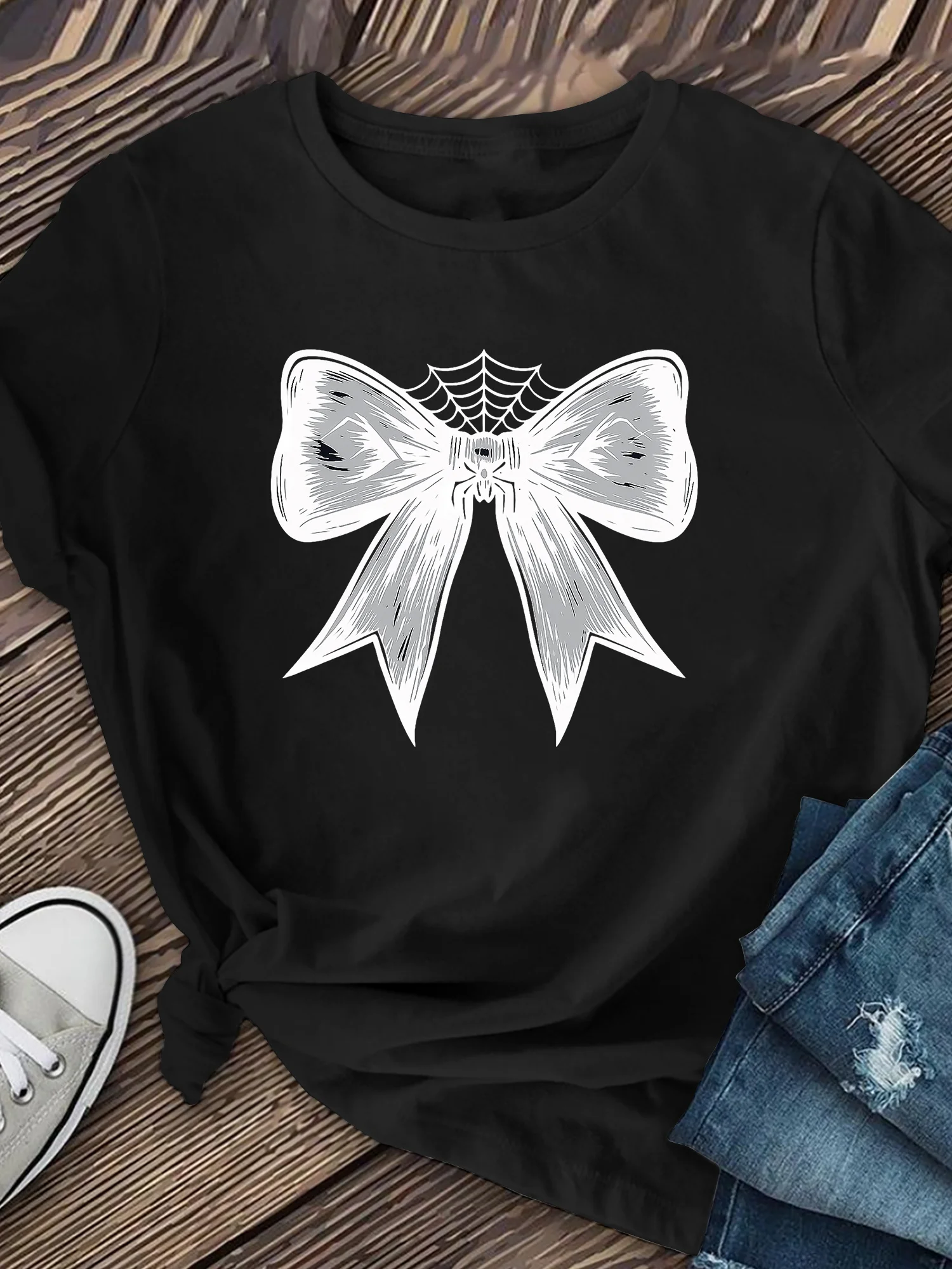 

Женская футболка с бантом-пауком на Хэллоуин — бордовая футболка с рисунком паука, мягкая эластичная ткань для нарядов на Хэллоуин