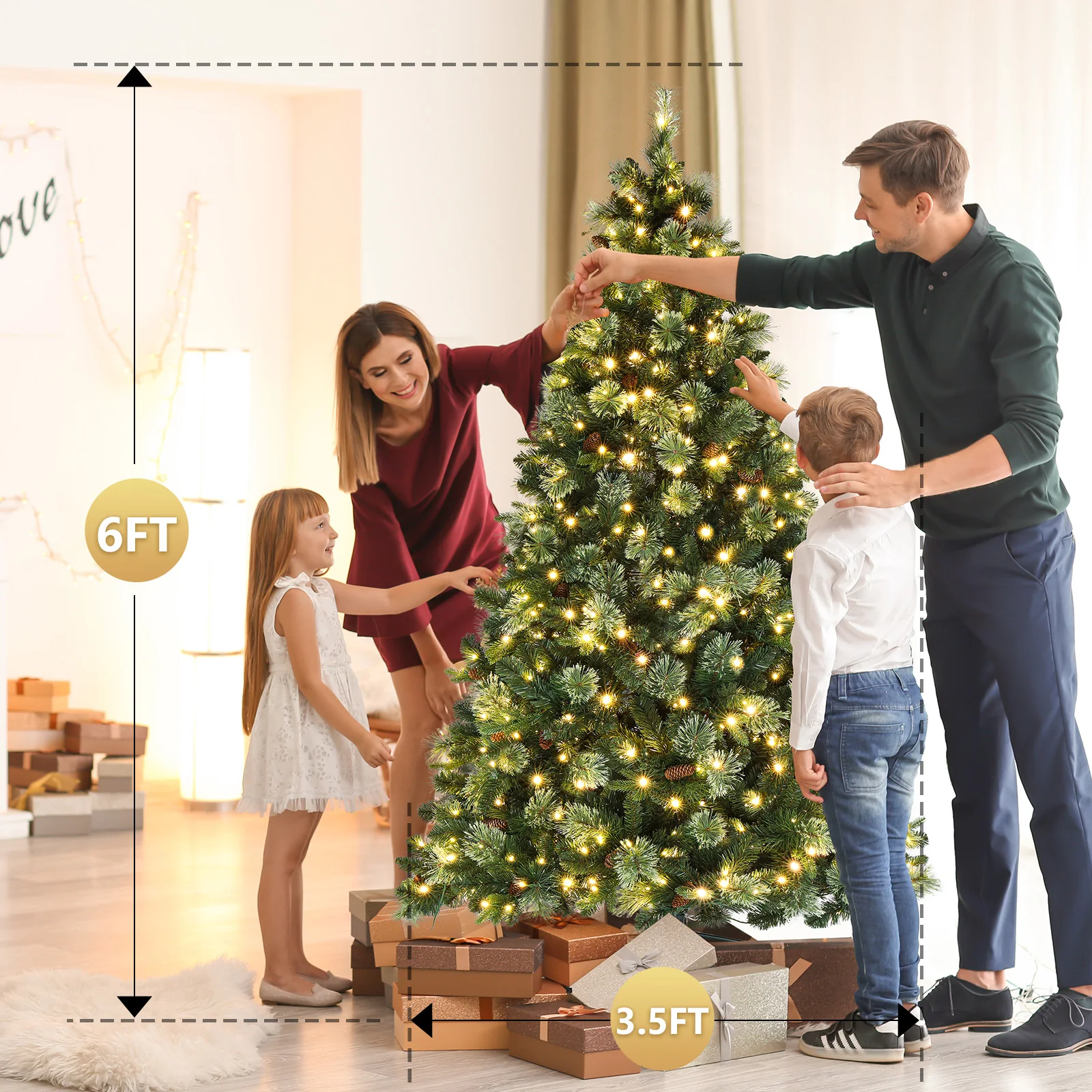 6ft Groen 500 Licht Warme Kleur 9-Modus Met Afstandsbediening 900 Tak Automatische Boomstructuur Pvc-Materiaal Kerstboom Ons