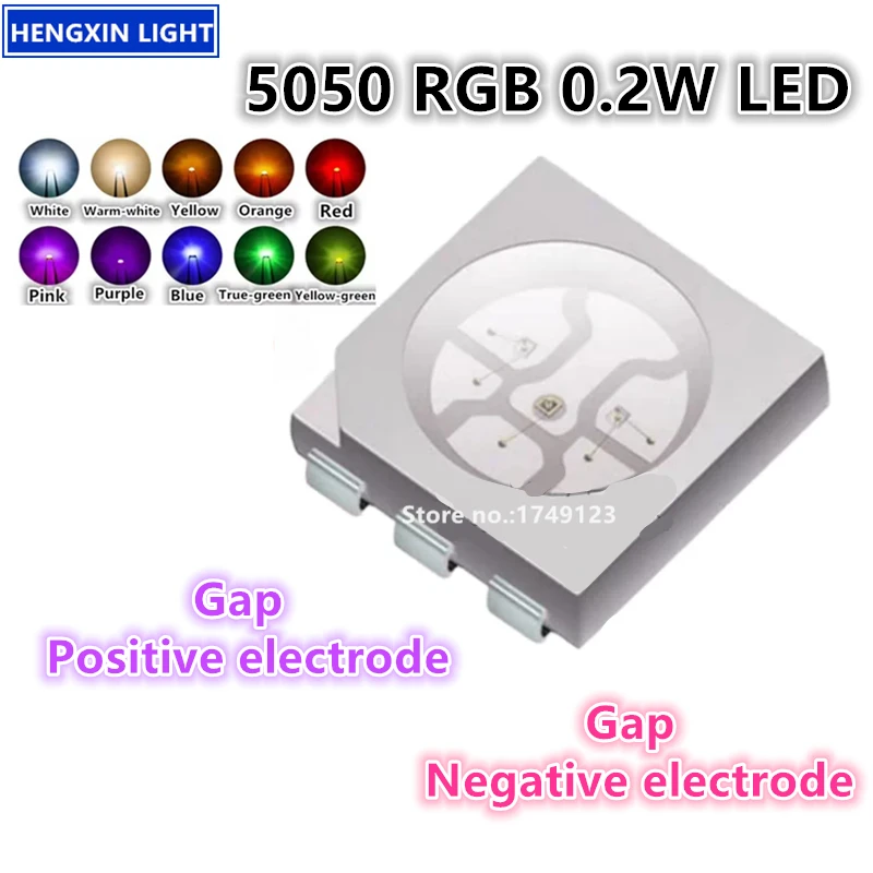Normal Bright/Super Bright 5050 RGB 0.2W LED, Negative electrode/Positive electrode,Full Color Large-Chip Light Emitting Diode