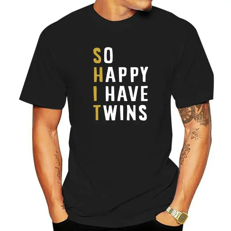 So Happy I Have Twins-Camiseta divertida para padres, mamá y papá, camisetas de algodón, camisetas personalizadas de diseñador de verano