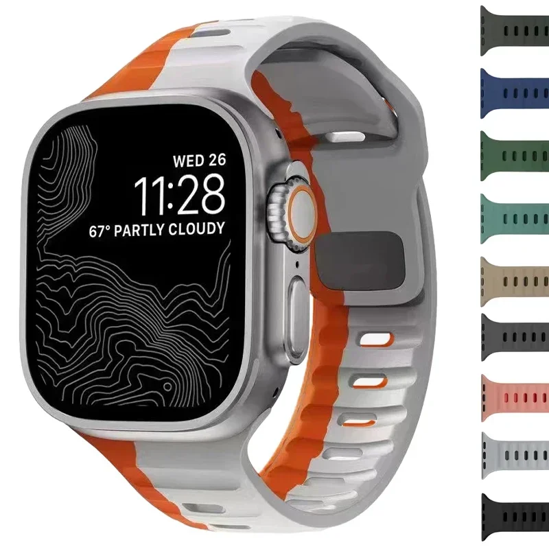 Correa de silicona suave para Apple Watch, pulsera deportiva para iwatch series 5, 6, 7, 8, 9, Ultra 2, 49mm, 44mm, 45mm, 42mm, 41mm, 42mm