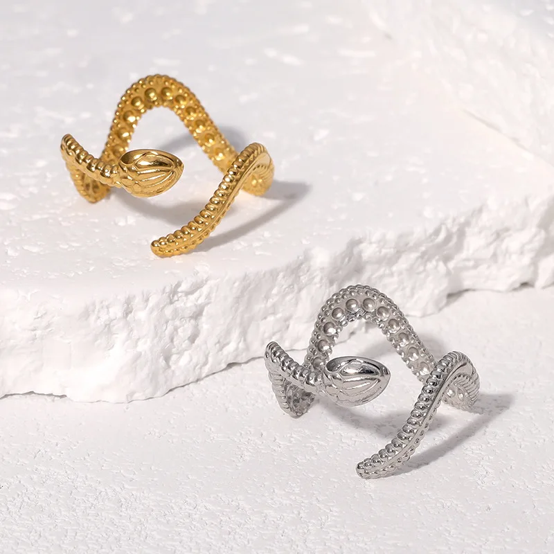 Gold Plated Stainless Steel Snake Shaped Opening Women'S Ring Adjustable Finger Ring Vintage Gothic Jewelry Anillos Mujer