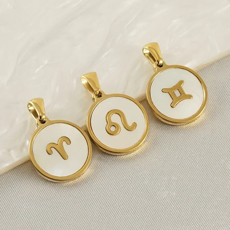 New Fashion 18k Gold Plated Stainless Steel 12 star sign Zodiac Sign Shell Pendant for Necklace Simple Jewelry For Women